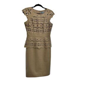 Antonio Melani Women's Peplum Dress Size 4 Lined Khaki Tan Knee Length